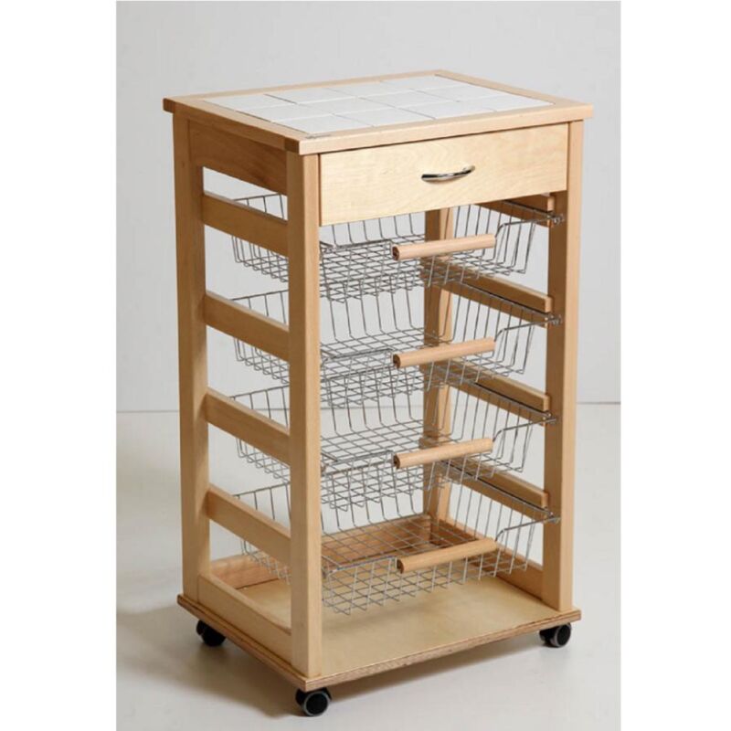 foto del prodotto liberoshopping carrello cucina portafrutta con cassetto portaoggetti naturale