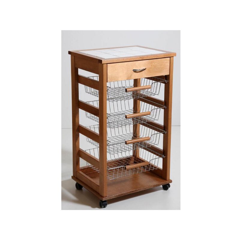 foto del prodotto liberoshopping carrello cucina portafrutta con cassetto portaoggetti rovere