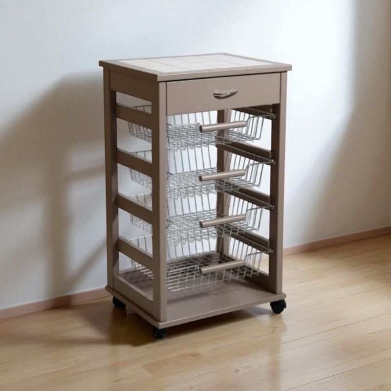 foto del prodotto liberoshopping carrello cucina portafrutta con cassetto portaoggetti tortora