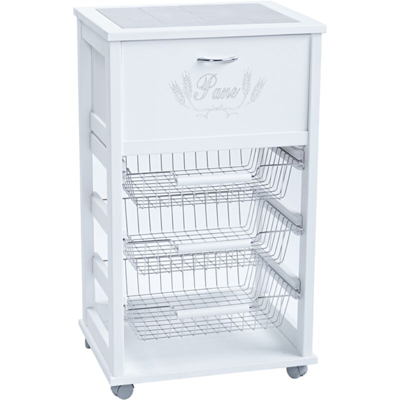 foto del prodotto liberoshopping carrello cucina portafrutta con portapane laccato bianco