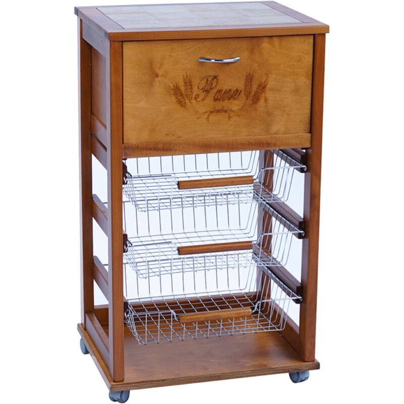 foto del prodotto liberoshopping carrello cucina portafrutta con portapane rovere