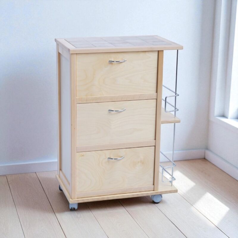 foto del prodotto liberoshopping carrello da cucina con ante a ribalta e portabottiglie naturale
