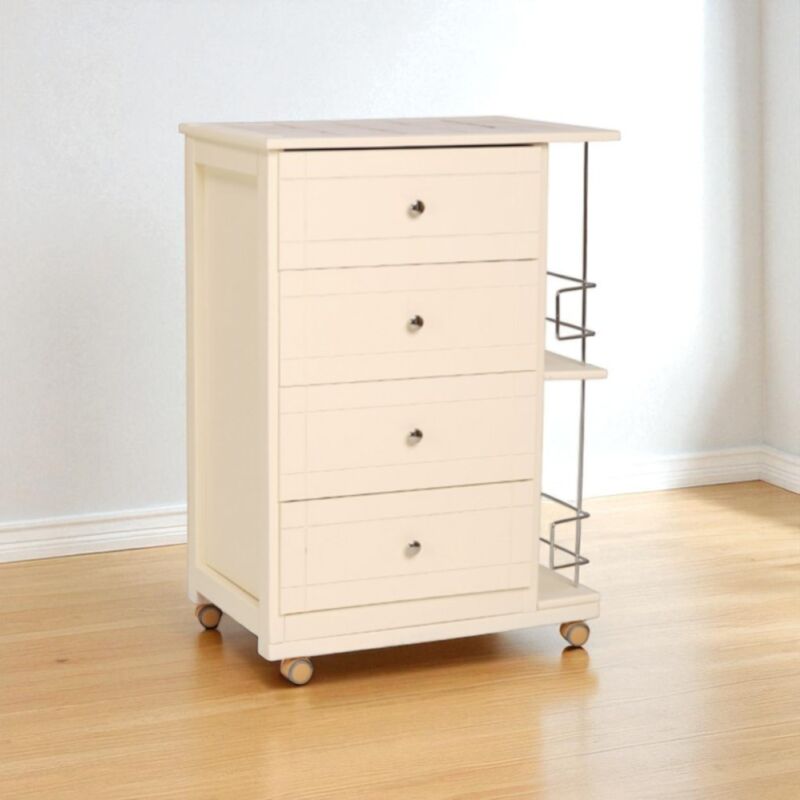 foto del prodotto liberoshopping carrello da cucina giada con 4 cassetti e portabottiglie avorio