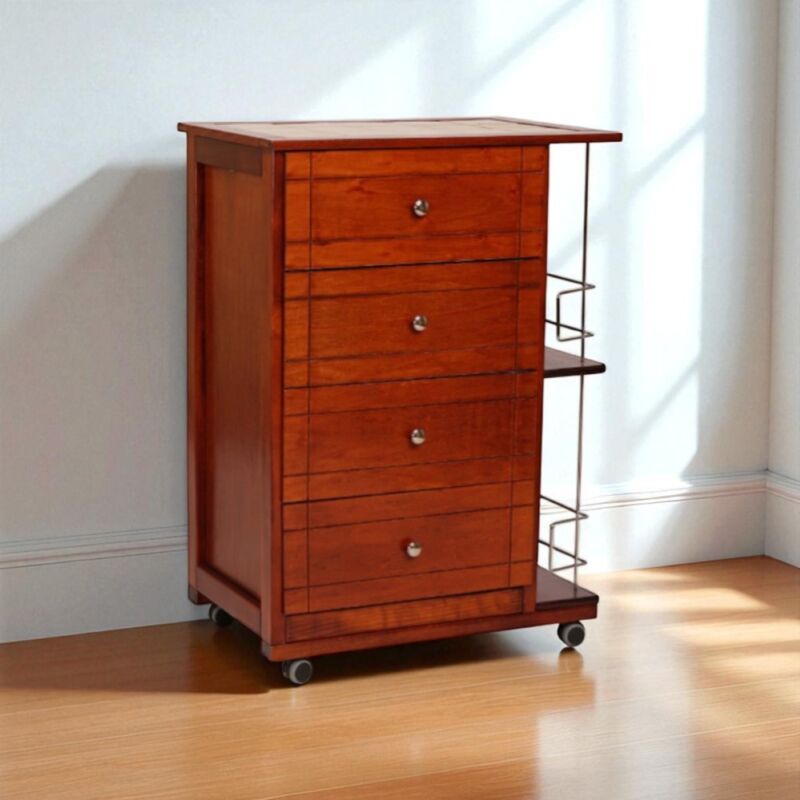 foto del prodotto liberoshopping - carrello da cucina giada con 4 cassetti e portabottiglie ciliegio