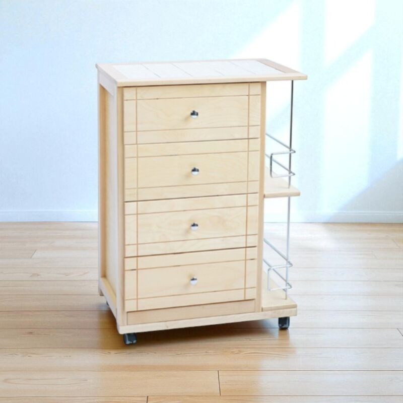 foto del prodotto liberoshopping carrello da cucina giada con 4 cassetti e portabottiglie naturale