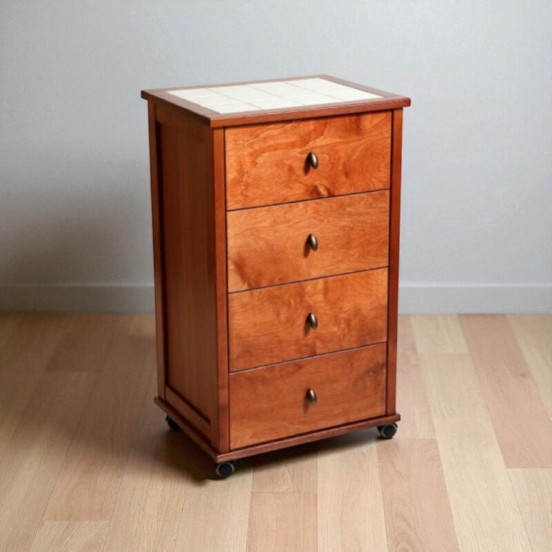 foto del prodotto liberoshopping carrello da cucina poker con cassetti e piano in ceramica ciliegio