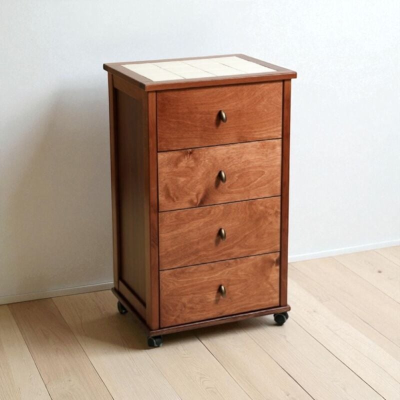 foto del prodotto liberoshopping carrello da cucina poker con cassetti e piano in ceramica noce