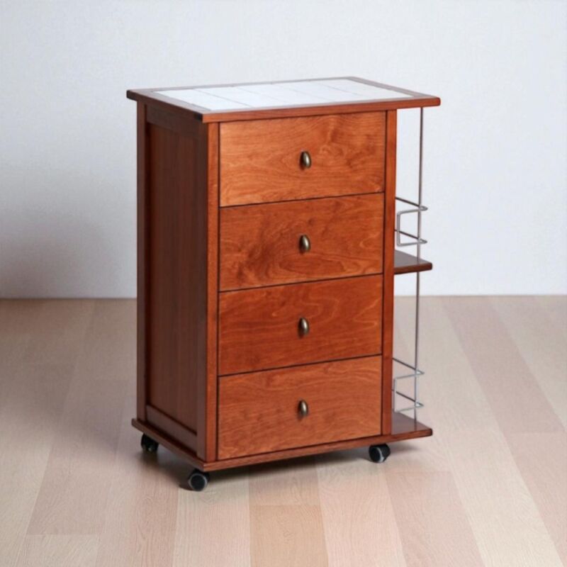 foto del prodotto liberoshopping - carrello da cucina poker con cassetti e portabottiglie ciliegio