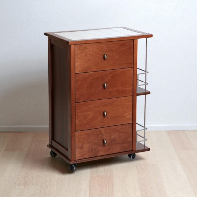 foto del prodotto liberoshopping carrello da cucina poker con cassetti e portabottiglie noce