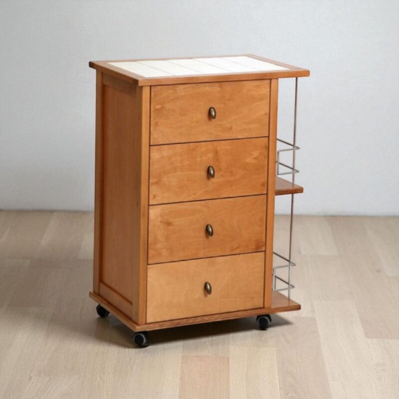 foto del prodotto liberoshopping carrello da cucina poker con cassetti e portabottiglie rovere