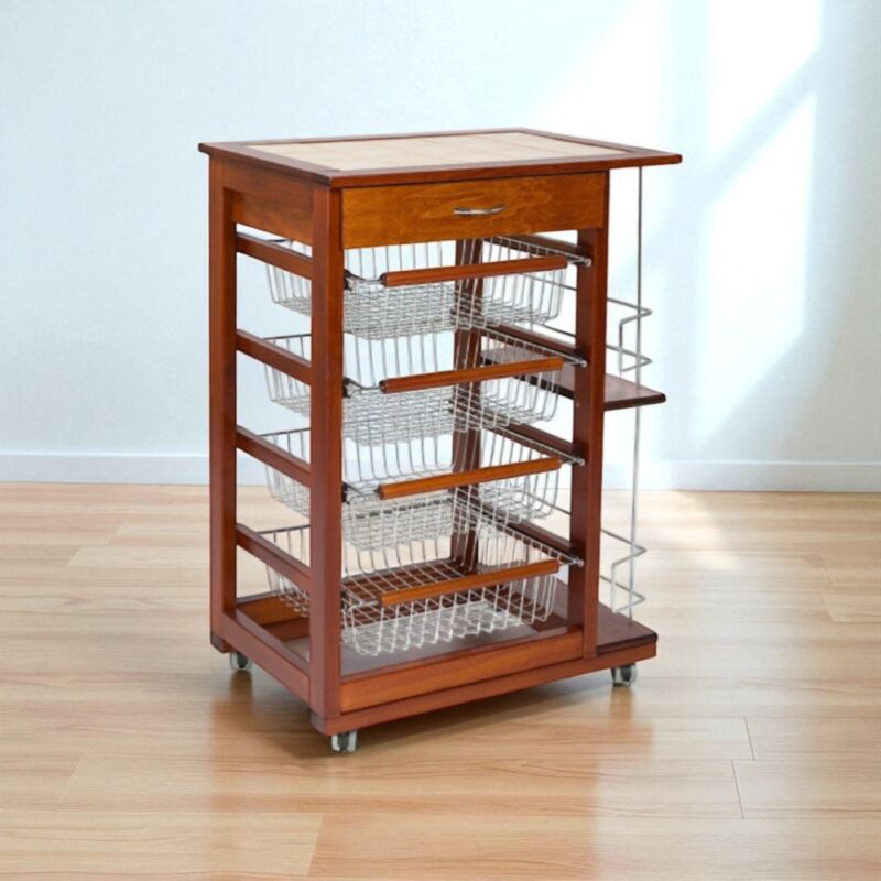 foto del prodotto liberoshopping carrello da cucina portafrutta con portabottiglie landhell ciliegio