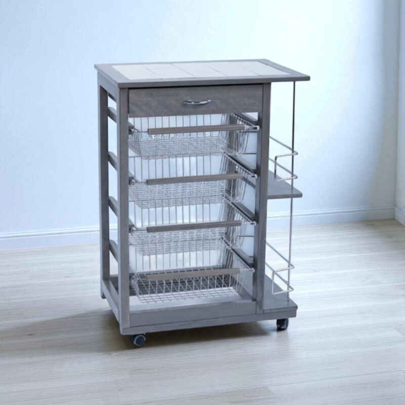 foto del prodotto liberoshopping carrello da cucina portafrutta con portabottiglie landhell grigio