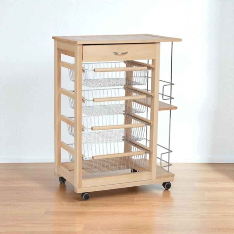 foto del prodotto liberoshopping carrello da cucina portafrutta con portabottiglie landhell naturale