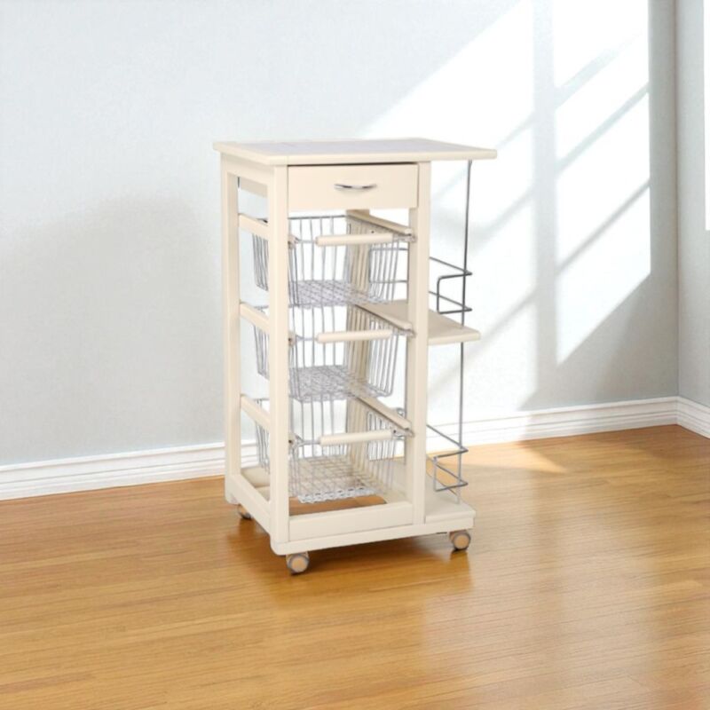 foto del prodotto liberoshopping carrello da cucina slim portafrutta con portabottiglie avorio