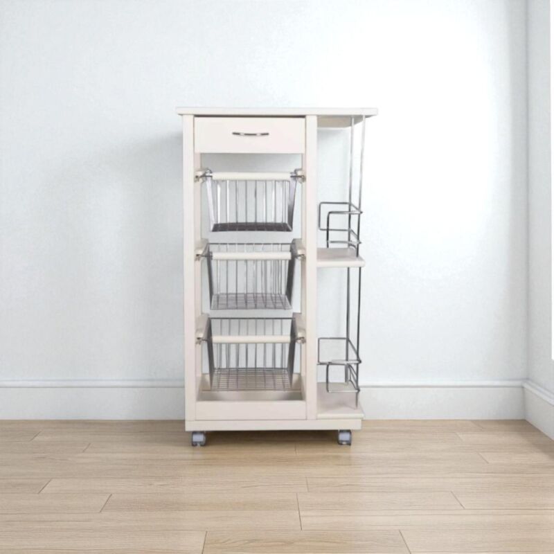 foto del prodotto liberoshopping carrello da cucina slim portafrutta con portabottiglie bianco