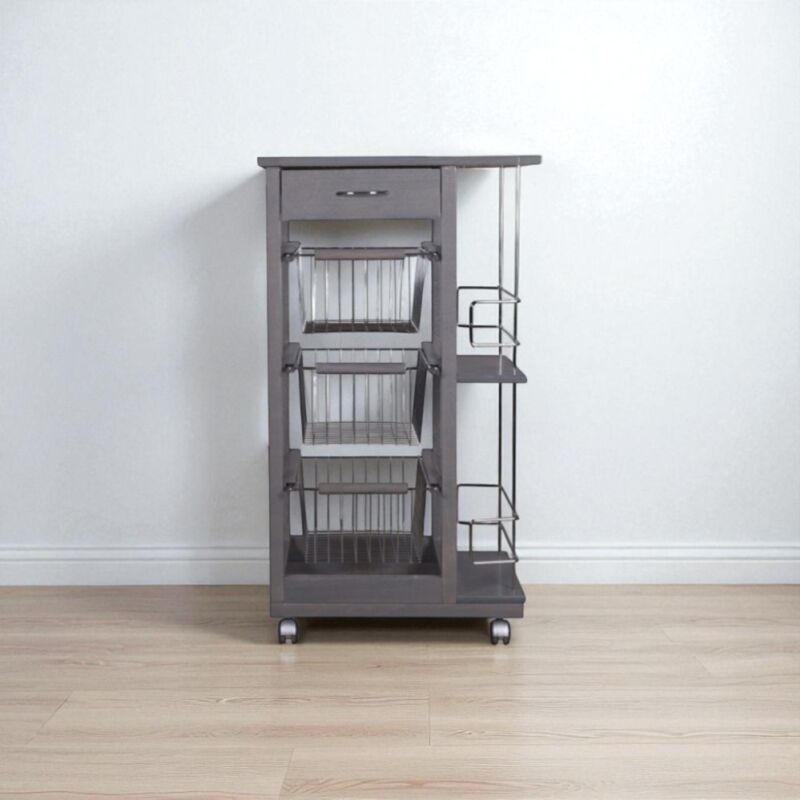 foto del prodotto liberoshopping carrello da cucina slim portafrutta con portabottiglie grigio