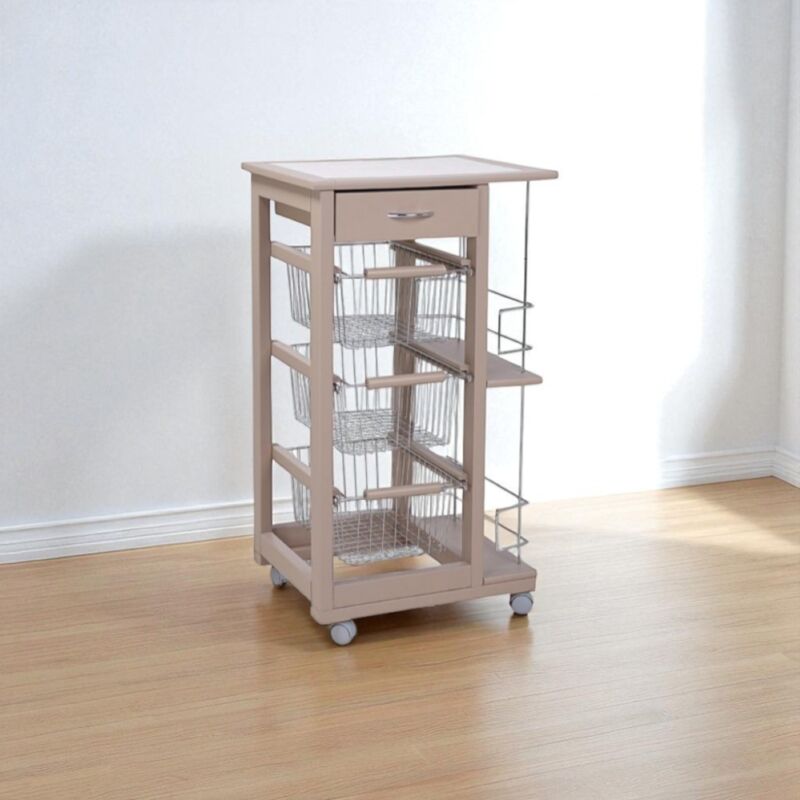 foto del prodotto liberoshopping carrello da cucina slim portafrutta con portabottiglie tortora