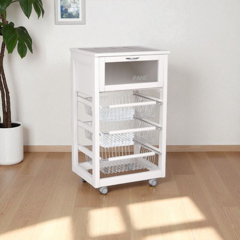 foto del prodotto liberoshopping carrello in legno portapane con cesti portafrutta landhell bianco