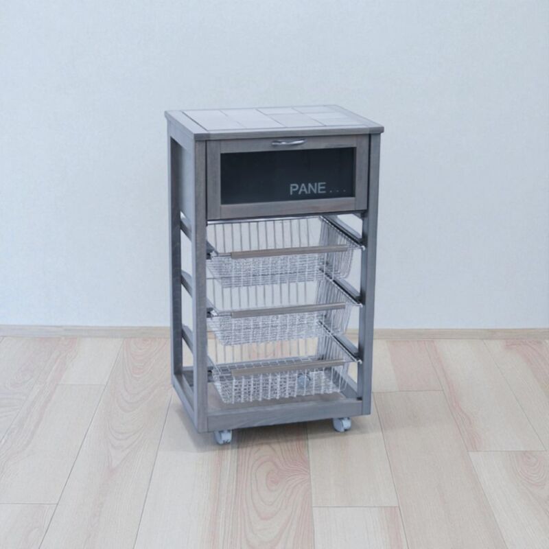 foto del prodotto liberoshopping carrello in legno portapane con cesti portafrutta landhell grigio