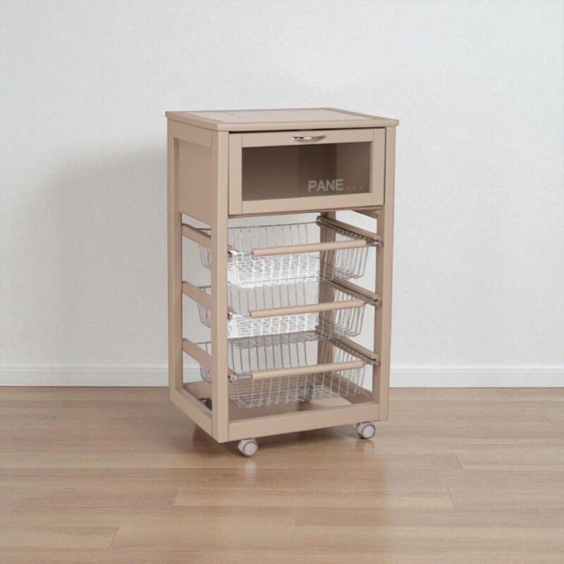 foto del prodotto liberoshopping carrello in legno portapane con cesti portafrutta landhell tortora