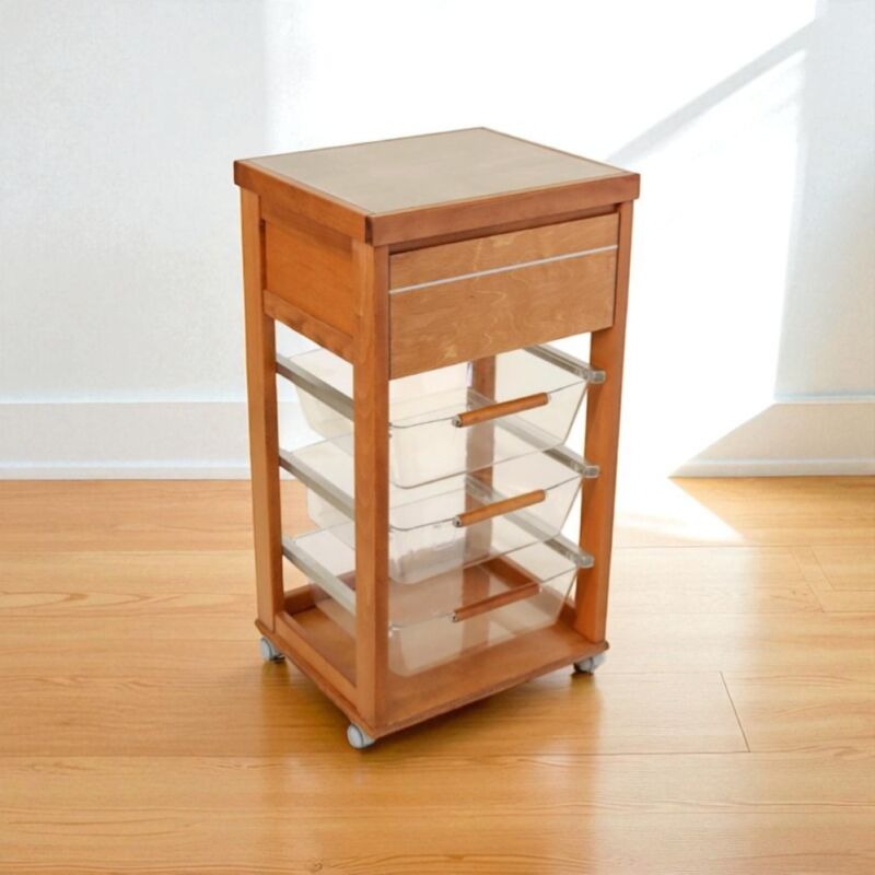 foto del prodotto liberoshopping carrello in legno rovere con cesti portafrutta in policarbonato landhell