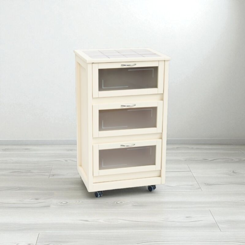 foto del prodotto liberoshopping carrello mobiletto avorio con ante a ribalta in vetro landhell