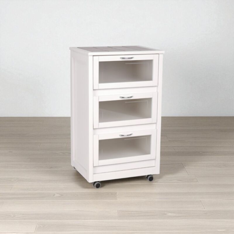 foto del prodotto liberoshopping carrello mobiletto bianco con ante a ribalta in vetro landhell