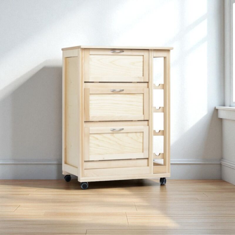 foto del prodotto liberoshopping carrello mobiletto con ante a ribalta e portabottiglie in legno naturale
