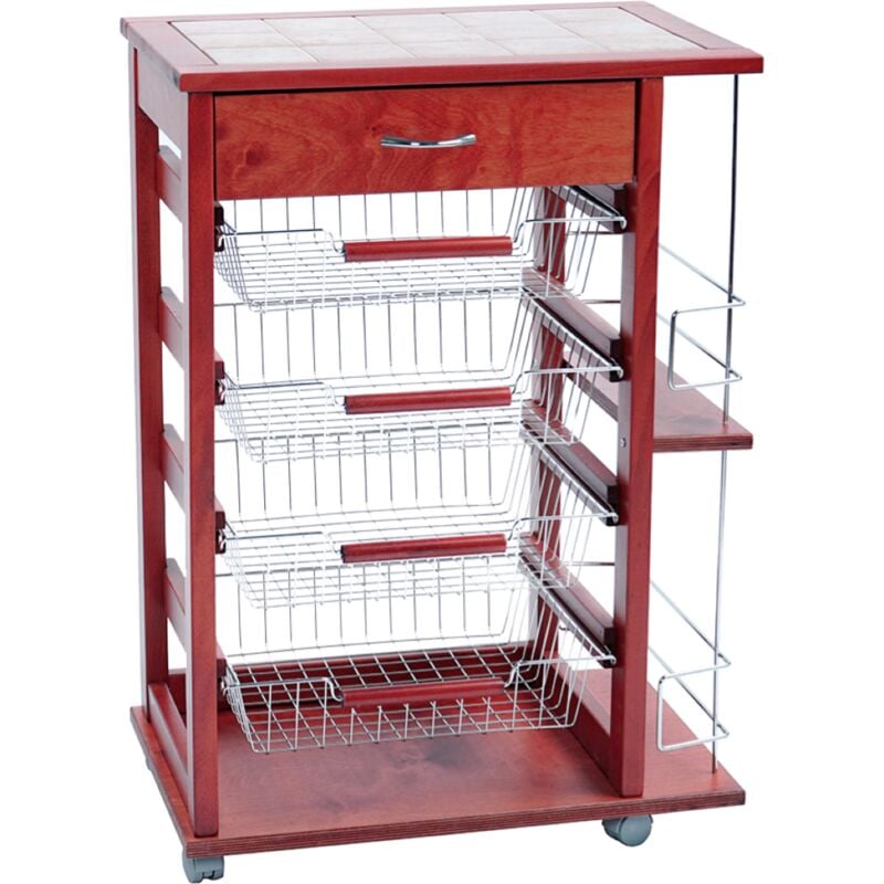 foto del prodotto liberoshopping carrello porta frutta con cassetto e bottigliera ciliegio