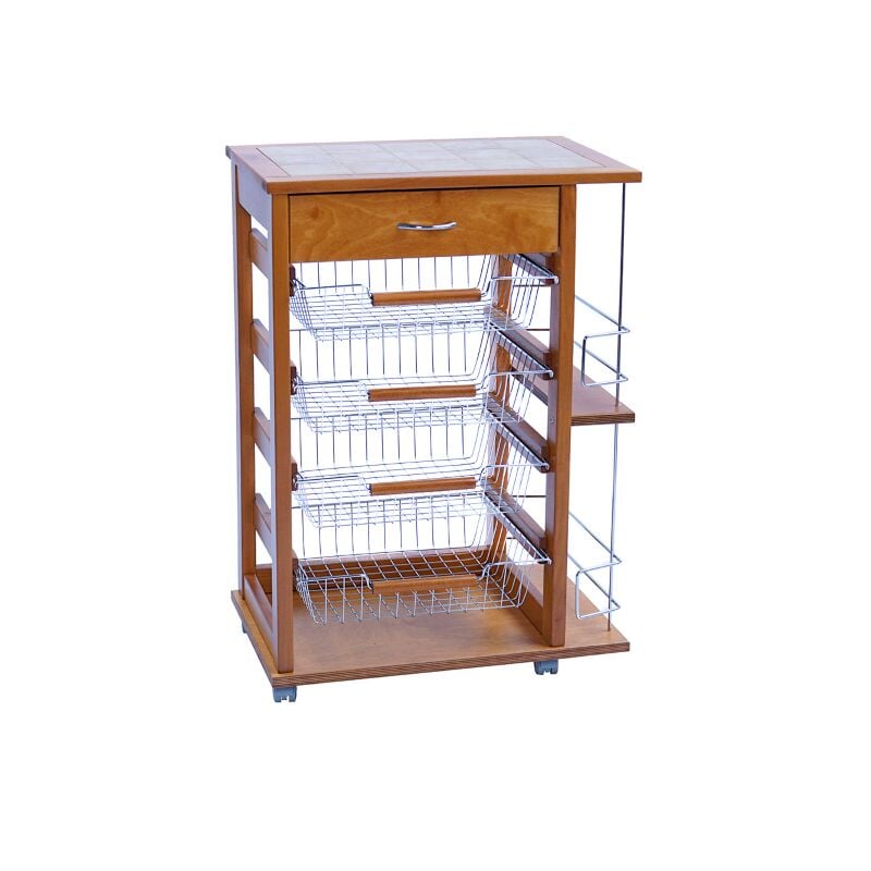 foto del prodotto liberoshopping - carrello porta frutta con cassetto e bottigliera rovere