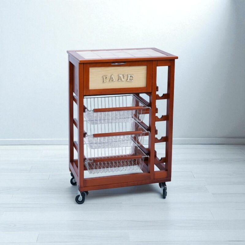 foto del prodotto liberoshopping carrello portafrutta con portapane e portabottiglie ciliegio