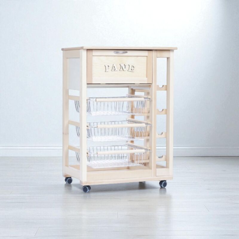 foto del prodotto liberoshopping carrello portafrutta con portapane e portabottiglie naturale