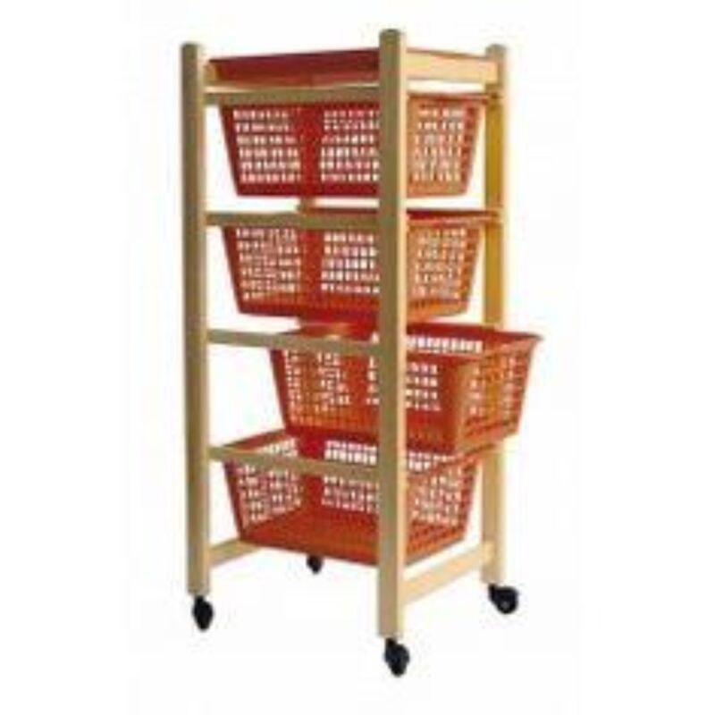 foto del prodotto liberoshopping carrello portafrutta jolly con cesti in plastica arancio e legno naturale.