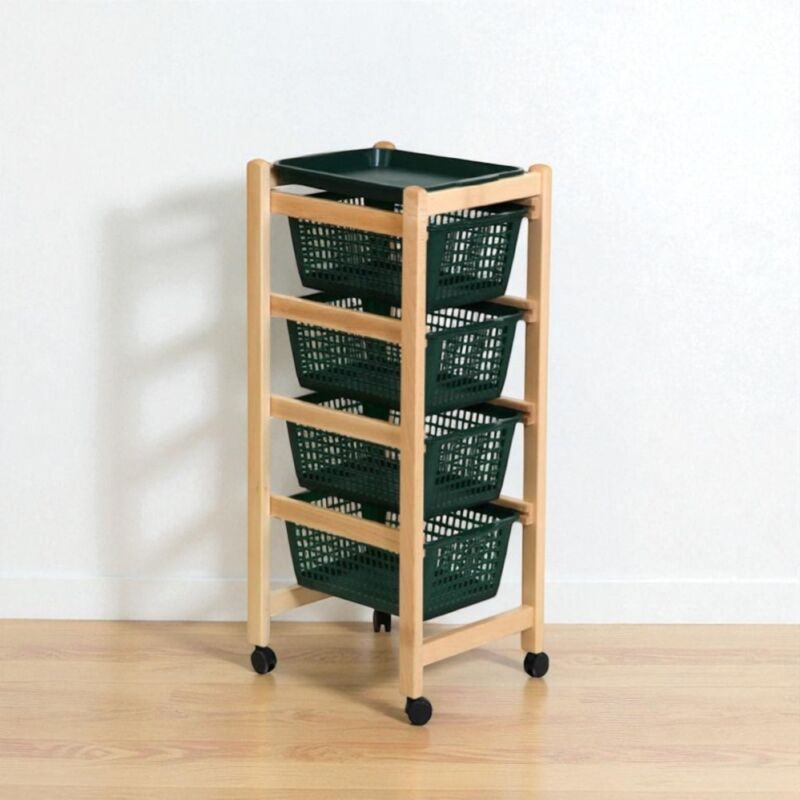 foto del prodotto liberoshopping carrello portafrutta jolly con cesti in plastica verdi e legno naturale