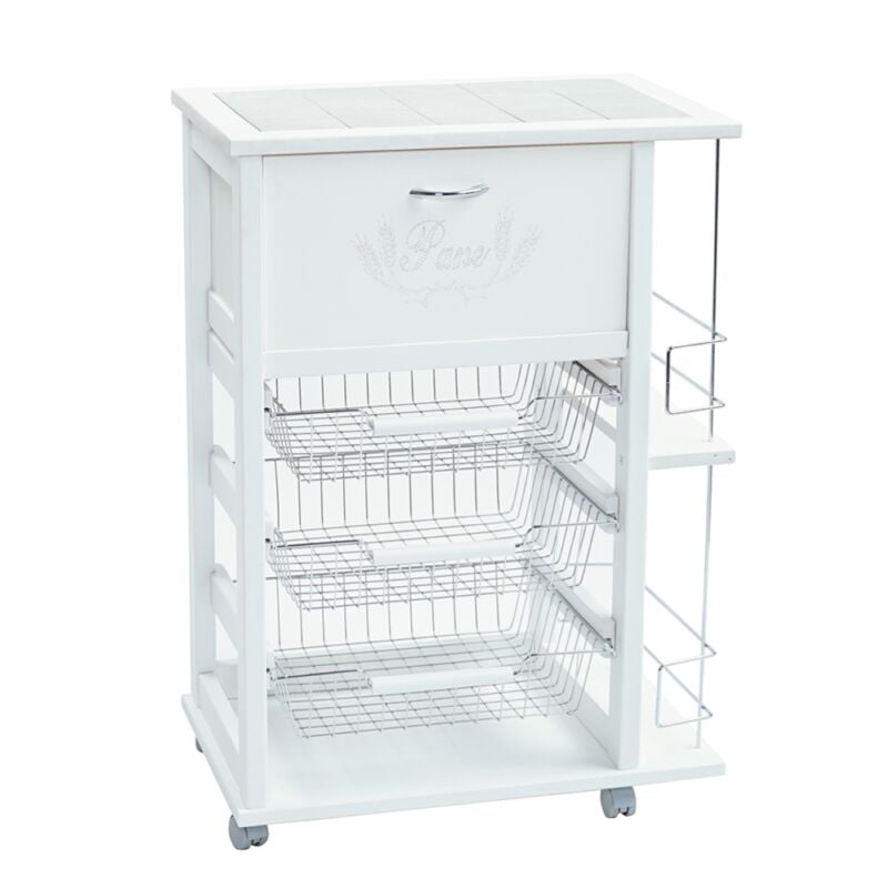 foto del prodotto liberoshopping carrello portafrutta portapane e bottigliera laccato bianco