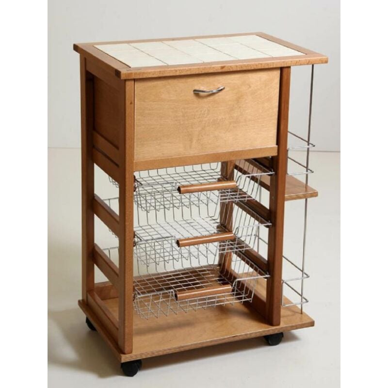 foto del prodotto liberoshopping carrello portafrutta portapane e bottigliera rovere
