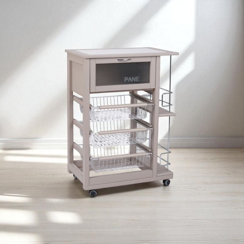 foto del prodotto liberoshopping - carrello portapane con portabottiglie e cesti portafrutta tortora