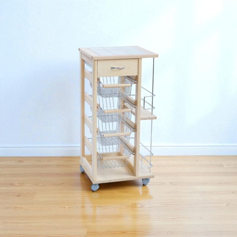 foto del prodotto liberoshopping carrello salvaspazio con cesti portafrutta e portabottiglie naturale