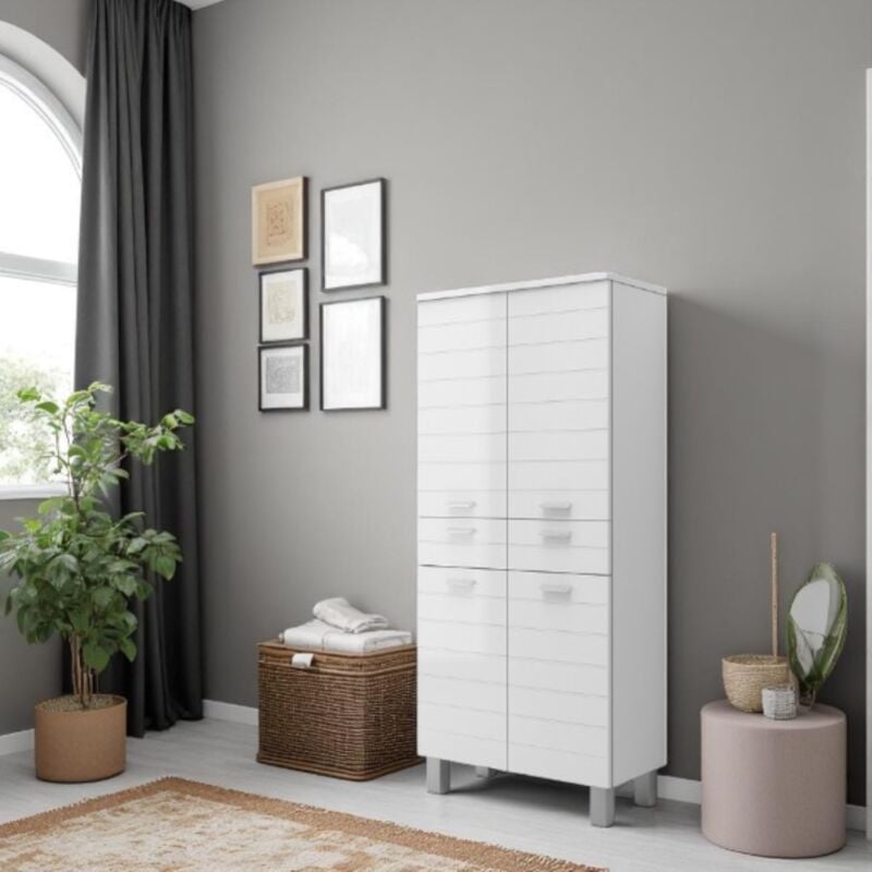 foto del prodotto liberoshopping - colonna bagno rigo con ante e cassetti 69x34 bianco lucido