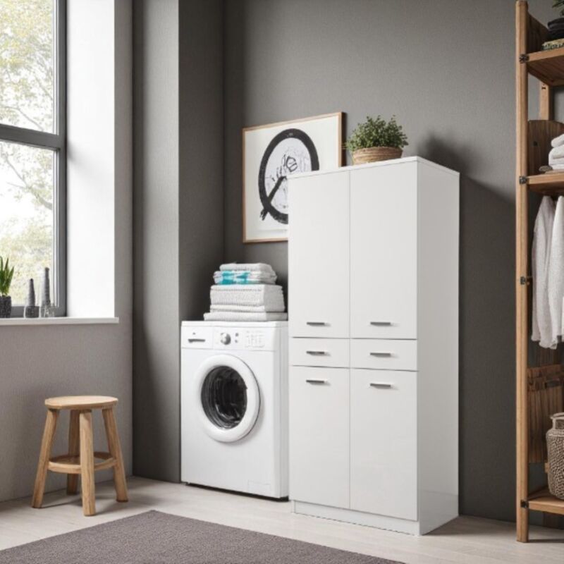 foto del prodotto liberoshopping colonna multiuso classic con 4 ante e 2 cassetti bianco lucido