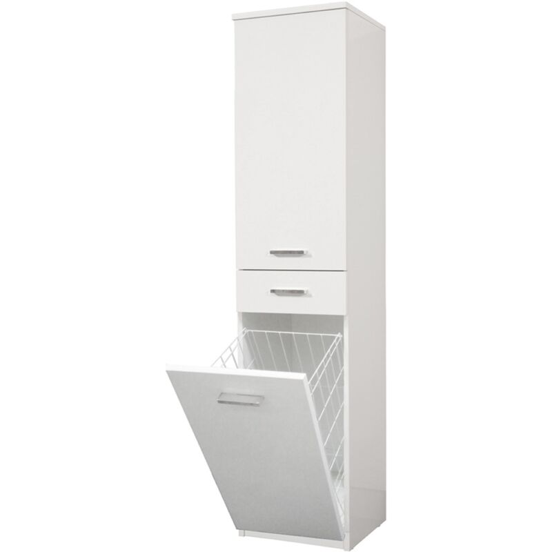 foto del prodotto liberoshopping colonna multiuso classic con cestello portabiancheria, anta dx e cassetto bianco lucido