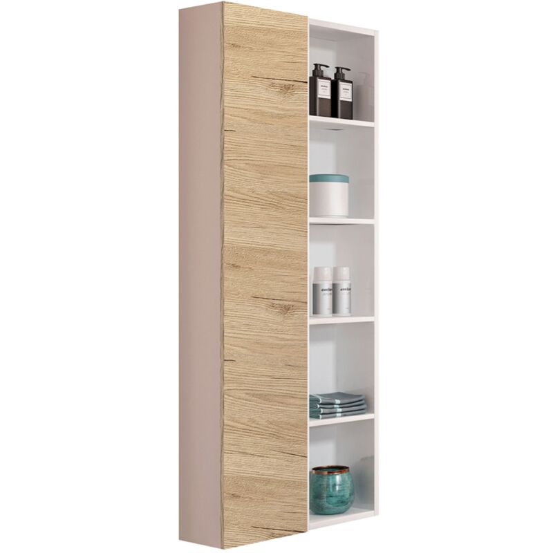 foto del prodotto liberoshopping colonna reversibile sospesa 60x22 con anta e vani a giorno bianco lucido quercia naturale