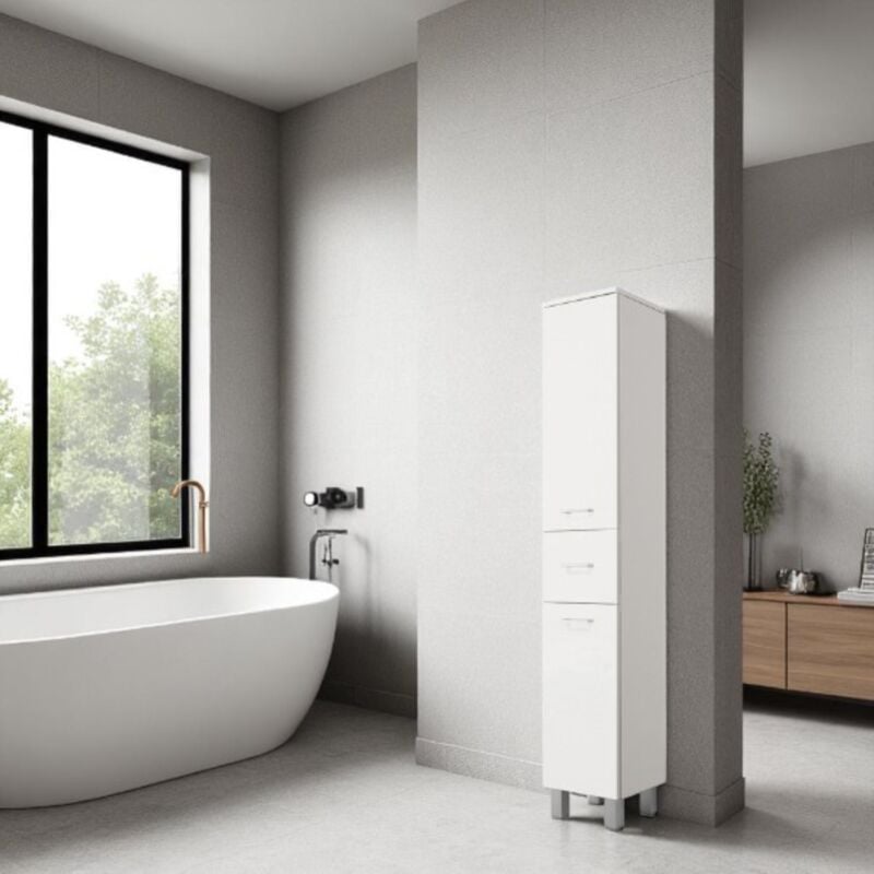 foto del prodotto liberoshopping colonna singola a terra gaia con 2 ante sx e 1 cassetto h195 bianco lucido