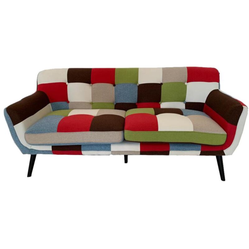 foto del prodotto liberoshopping divano a 3 posti in tessuto patchwork 175 cm con gambe in metallo seduta imbottita