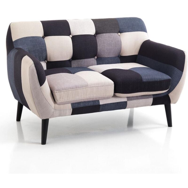 foto del prodotto liberoshopping divano in tessuto 132 cm patchwork blu levante 2 posti