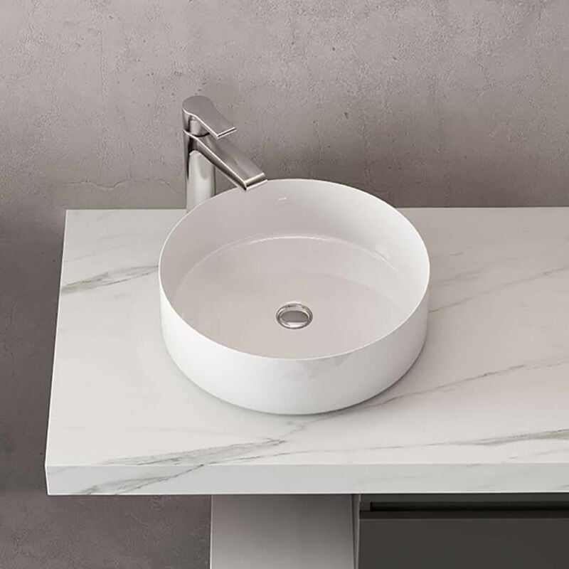 foto del prodotto liberoshopping lavabo appoggio rotondo in ceramica 36 cm bianco lucido