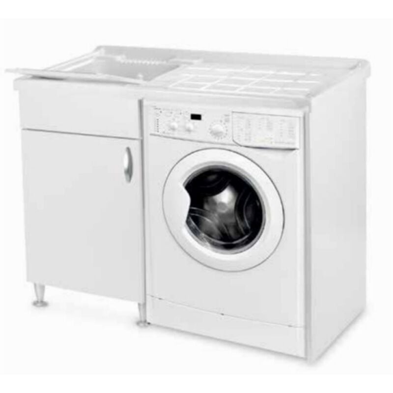 foto del prodotto liberoshopping lavatoio in legno bianco coprilavatrice 105x60 1 anta e vasca in resina sx