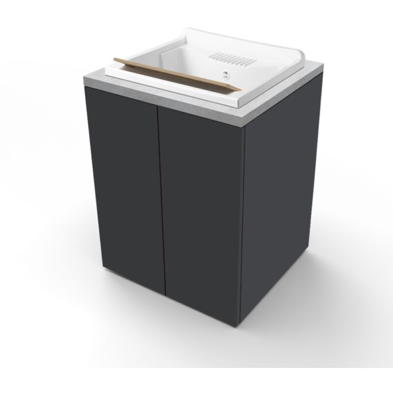 foto del prodotto liberoshopping lavatoio in legno grafite a 2 ante con top grigio e vasca in resina 71x65 cm