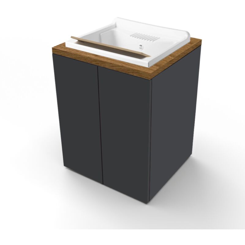 foto del prodotto liberoshopping lavatoio in legno grafite a 2 ante con top noce e vasca in resina 71x65 cm