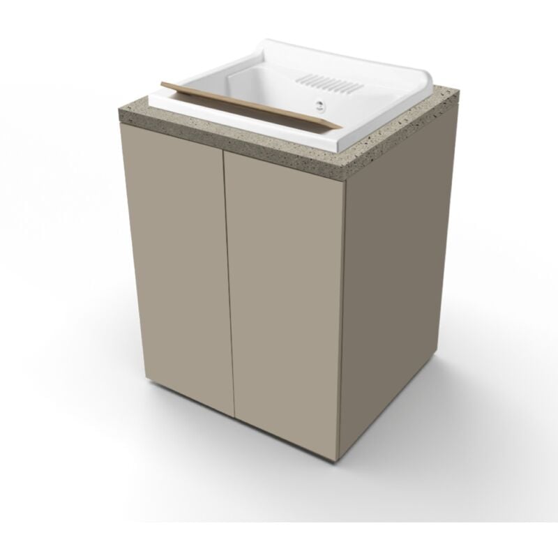 foto del prodotto liberoshopping lavatoio in legno tortora a 2 ante con top pietra e vasca in resina 71x65 cm